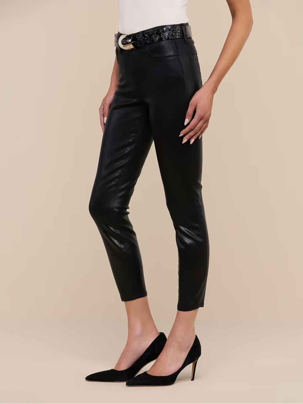 L’AGENCE Margot Coated Skinny Jeans Black Faux Leather Size 27